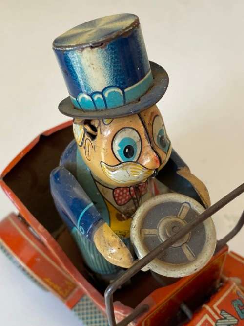 Antique 1950s Tin Litho Wind-up 1910 Model T, `Grand Pa`s New Car` (Yonezawa - Made in Japan)
