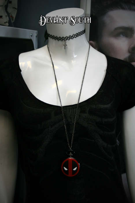 Deadpool Round Large Black Pocket Watch Necklace