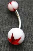 Acrylic Belly Ring - Red Star with White Stripes
