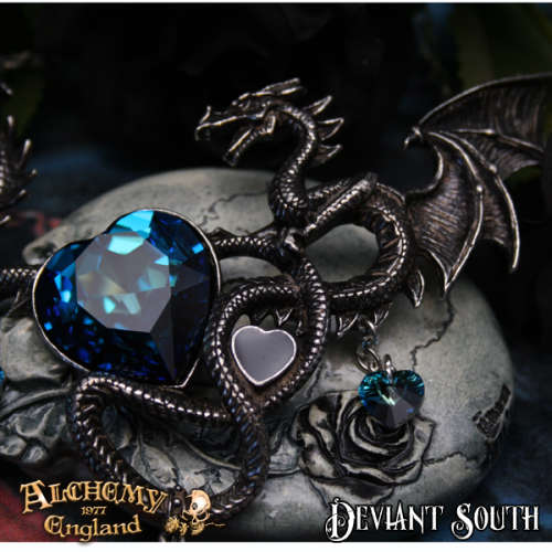 LAST CHANCE - DISCONTINUED - Alchemy Gothic P772 Draig O Gariad pewter swarovski pendant necklace