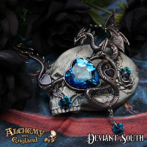 LAST CHANCE - DISCONTINUED - Alchemy Gothic P772 Draig O Gariad pewter swarovski pendant necklace
