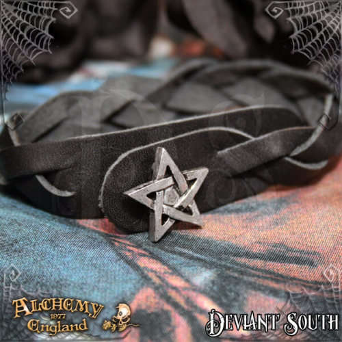 Alchemy Gothic A37 Pentagram Gaelic Plait Leather Wriststrap