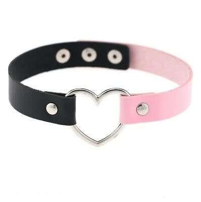 PU Leather Heart Choker - Two-tone - Black and Light Pink