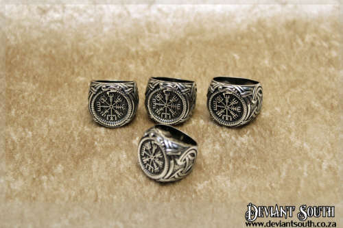 Stainless Steel Vegvisir Ouroboros Dragon Signet Ring - Size 11 (US) | W (UK)