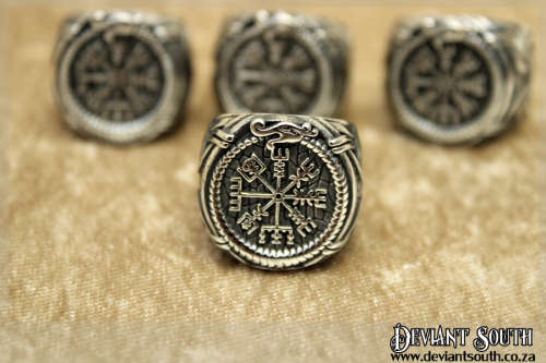 Stainless Steel Vegvisir Ouroboros Dragon Signet Ring - Size 11 (US) | W (UK)