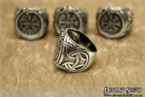 Stainless Steel Vegvisir Ouroboros Dragon Signet Ring - Size 11 (US) | W (UK)