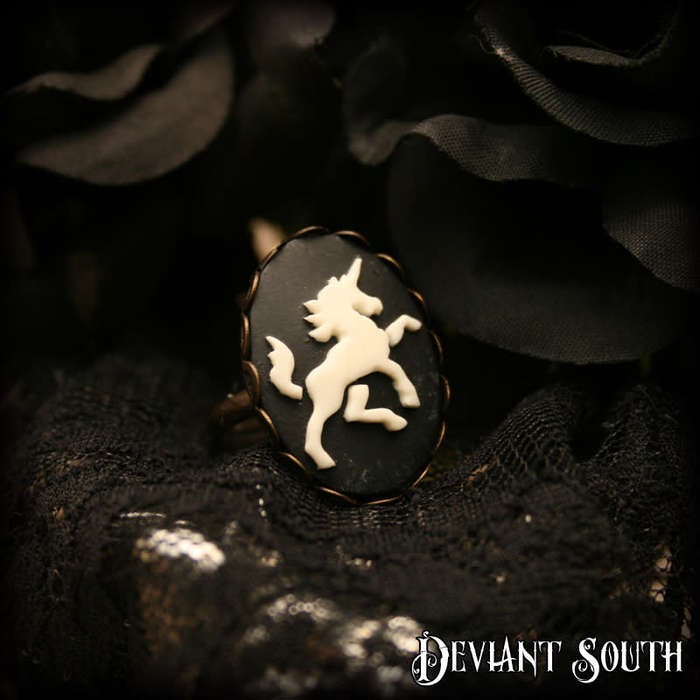 Deviant South Unicorn Cameo Bronze Adjustable Ring