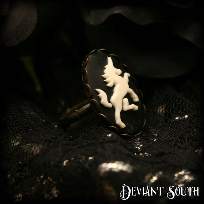 Deviant South Unicorn Cameo Bronze Adjustable Ring