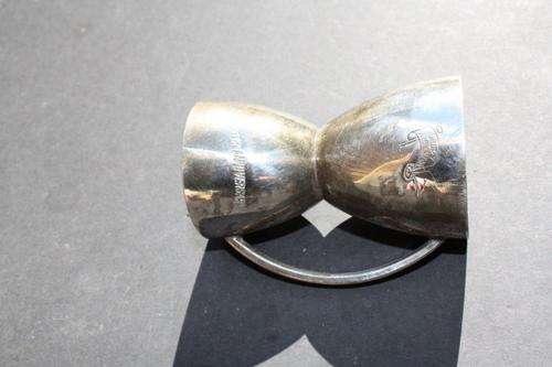 DOUBLE SILVER PLATED TOT MEASURE WITH INSCRIPTIONS - NO MARKINGS - PLEASE HAVE A LOOK