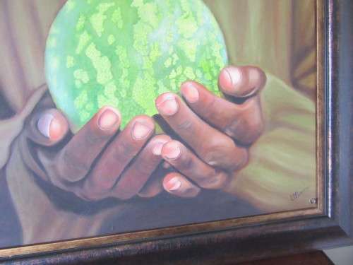 HANDS FULL OF HOPE FOR S.A.-UNUSUAL AND BEAUTIFUL OIL PAINTING BY ELLIM -