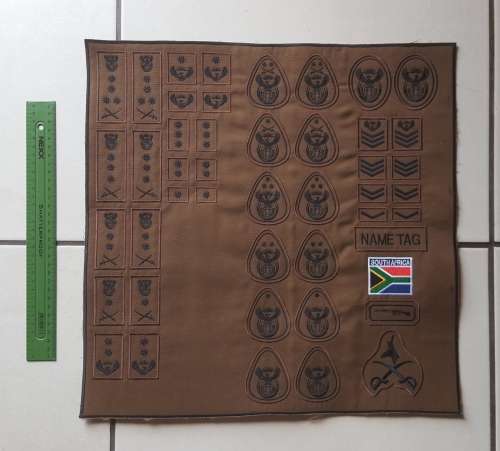 SADF SANDF embroided Nutria sample ranks and patches sheet very unique item to have