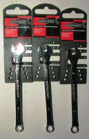 3 PIECE 8MM MASTERCRAFT OFFSET COMBINATION SPANNERS : CHROME VANADIUM STEEL