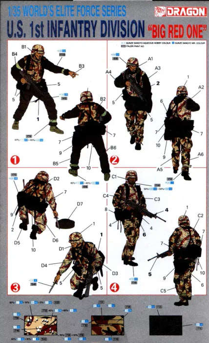 Dragon Model, US 1st Infantry Division `Big Red One` (4 Figures) 1/35 Scale