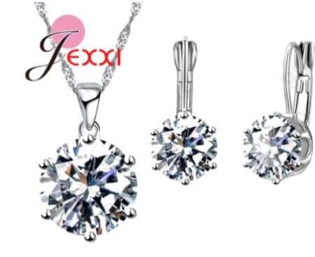 Jewelry Set 925 Silver CZ Necklace DangleHoop Earrings Sets For Women