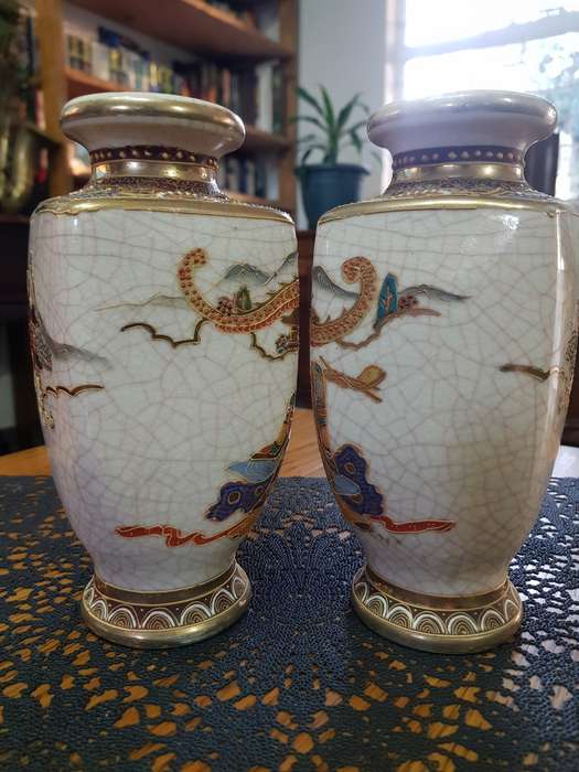 Antique Pair of Meiji Japanese Satsuma Geisha Vases ~ Circa 1603 -1868