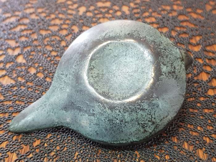 Antique Bronze Greek Oil Lamp showing the Griffin