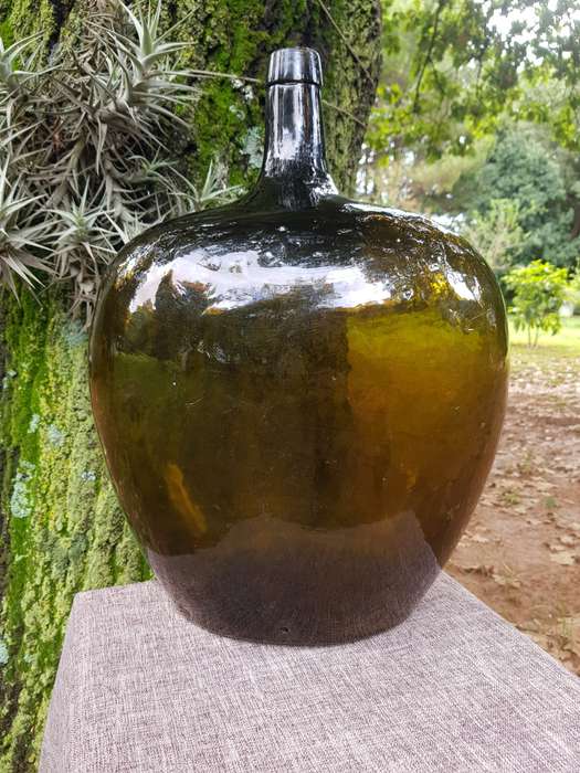 Large Antique Olive Green Glass Demijohn