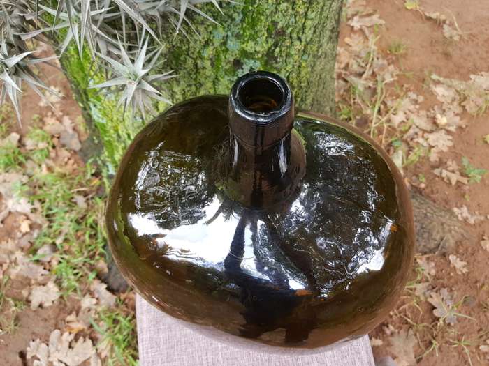 Large Antique Olive Green Glass Demijohn