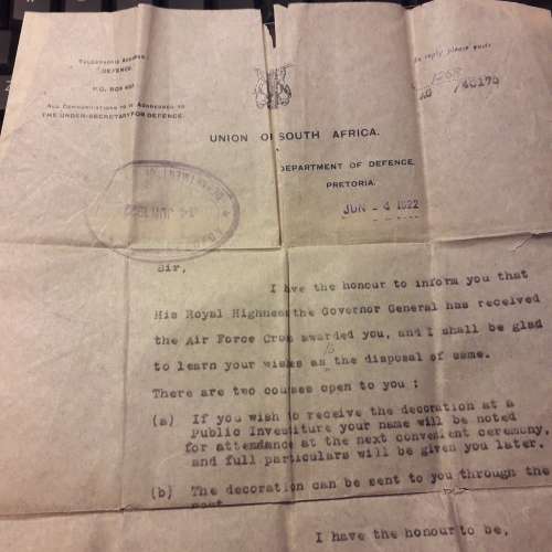 AIR FORCE CROSS 1918: LIEUT W E WATT