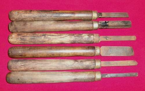 SET OF 6 VINTAGE LATHE TURNING TOOLS - WOODWORKING CHISELS - PLEASE READ