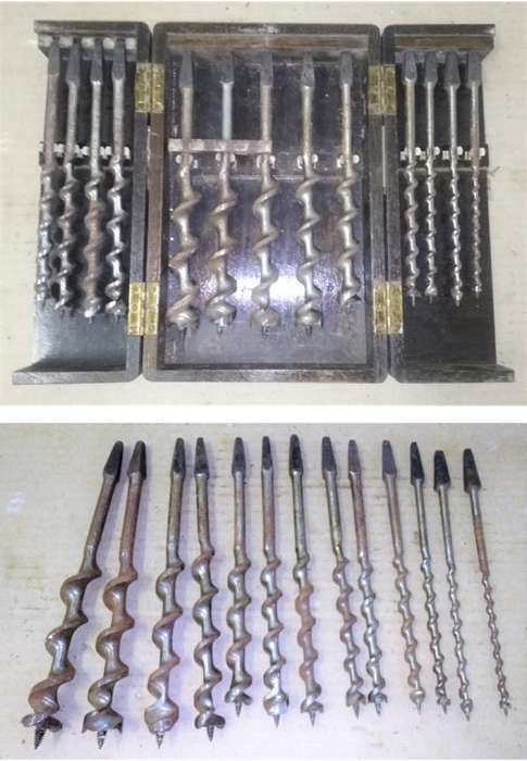 VINTAGE FOOTPRINT AUGER BITS - SET OF 13 WITH BOX  -Please C Pics N Description