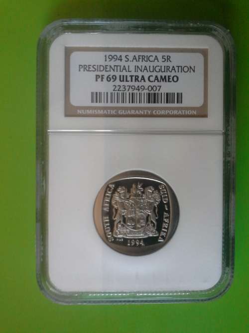 1994 NELSON MANDELA PRESIDENTIAL INAUGURAL R5 COIN NGC GRADED PF69UC