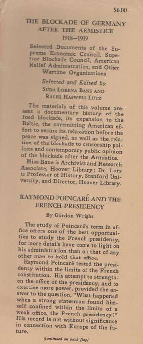 THE BLOCKADE OF GERMANY AFTR THE ARMITICE, 1918 - 1919 - SUDA LORENA BANE & RALPH HASWELL LUTZ(1942)