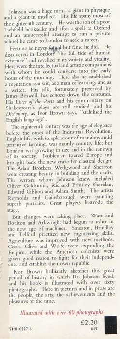DR JOHNSON AND HIS WORLD - IVOR BROWN (2 ND IMPRESSION 1967)