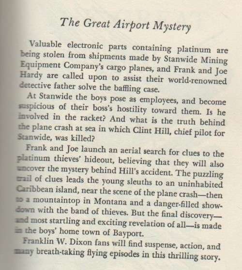 THE GREAT AIRPORT MYSTERY - THE HARDY BOYS - FRANKLIN DIXON (1965)