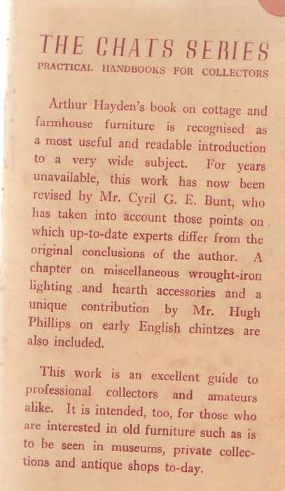 CHATS ON COTTAGE AND FARMHOUSE FURNITURE - ATHUR HAYDEN (2ND EDITION 1950)