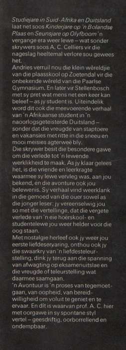A C CILLIERS LEWENS-AVONTUUR STUDIEJARE IN SUID-AFRIKA EN DUITSLAND, NO 3 (1 STE DRUK 1973)