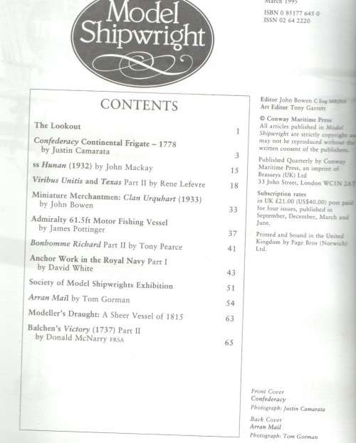 MODEL SHIPWRIGHT , NUMBER 91,90 & 76 - JOHN BOWEN (MARCH 1995) THREE BOOKS