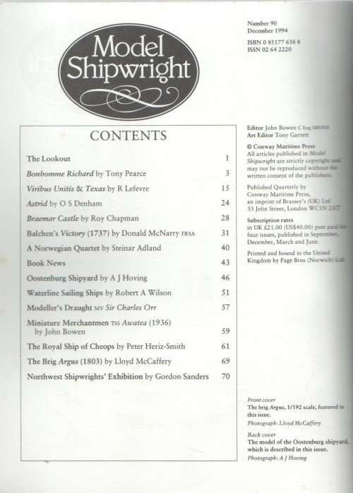 MODEL SHIPWRIGHT , NUMBER 91,90 & 76 - JOHN BOWEN (MARCH 1995) THREE BOOKS