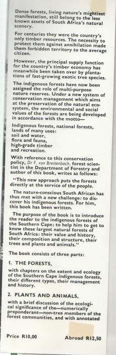 SOUTHERN CAPE FORESTS AND TREES (1974) - F VON BREITENBACH, DEPARTMENT OF FORESTY