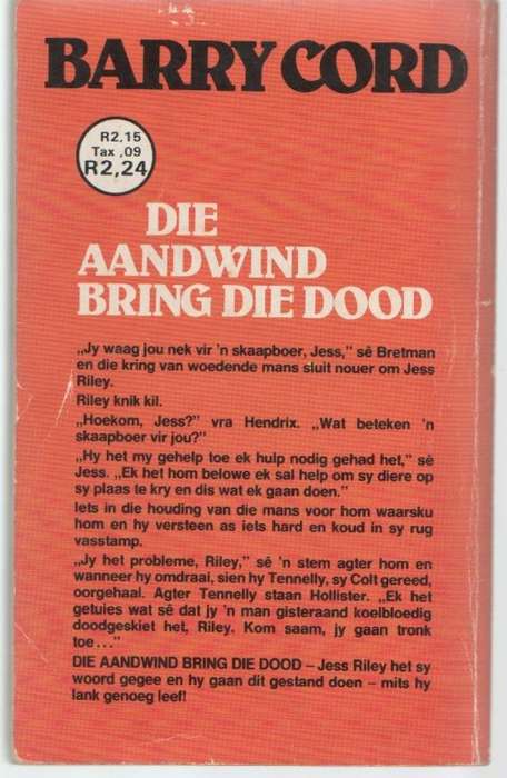 DIE AANDWIND BRING DIE DOOD - BARRY CORD (KAFEE BOEKIE) WESTERN