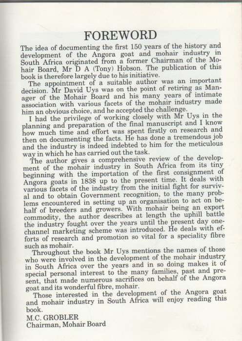 CINDERELLA TO PRINCESS, THE STORY OF MOHAIR IN SOUTH AFRICA 1838 -1988 - D S UYS