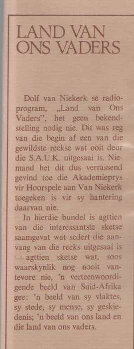 LAND VAN ONS VADERS - DOLF VAN NIEKERK (1966)