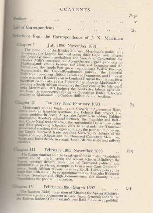 SELECTIONS FROM THE CORRESPONDENCE OF JOHN X MERRIMAN 1890 - 1898 - PHYLLIS LEWSEN (1963)VAN RIEBEEC