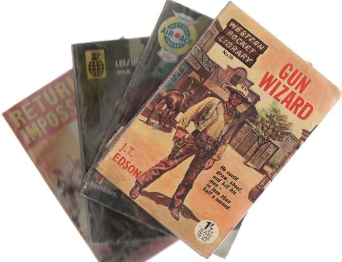 FOUR MIXED CAFE BOOKS, WESTERN AND WAR PICTURE STORIES