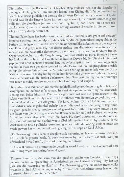 DIE BOEREOORLOG - THOMAS PAKENHAM (HERDRUK 1999)