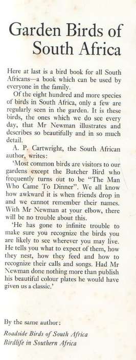 GARDEN BIRDS OF SOUTH AFRICA - KENNETH NEWMAN (2ND IMPRESSION 1972)