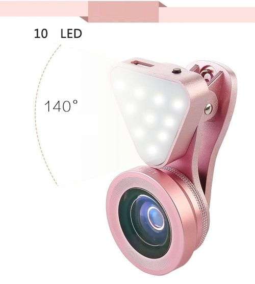 LIEQI LQ-035 Clip-on Optical Glass Lens HD Wide-angle Macro-lens Flashlight Pink
