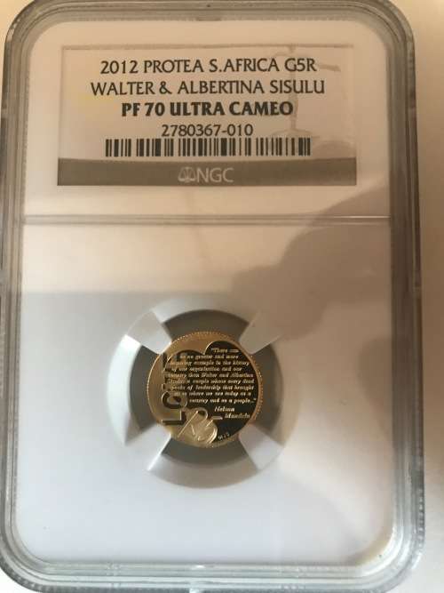 Gold 1/10h oz 2012 Protea South Africa G5R Walter & Albertina Sisulu PF70 Ultra Cameo