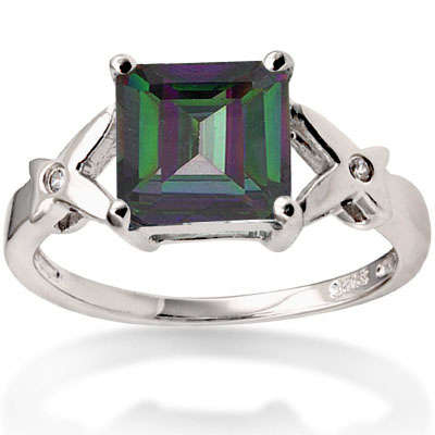 FREE SHIPPING Mystic & Sapphire Sterling Silver Ring with Platinum Coat.