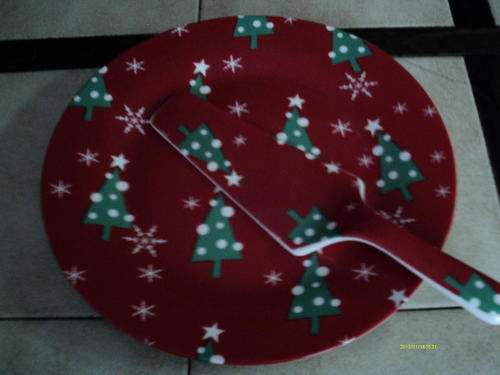 Christmas ceramic cake plate with server