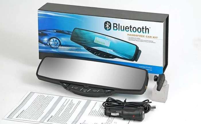 BLUETOOTH CAR MIRROR KIT WITH MP3 PLAYER, FM RADIO, MINI LCD - DISPLAYS NAME & NUMBER