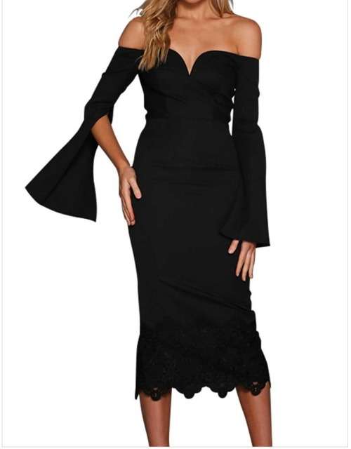 Sexy Black Shoulder Off Dress in size S to L