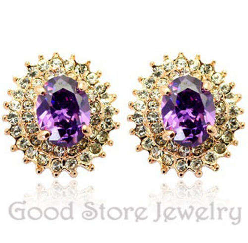 CRAZY Valentine Sales! STUNNING 18KGP AMETHYST SWAROVSKI EARRING