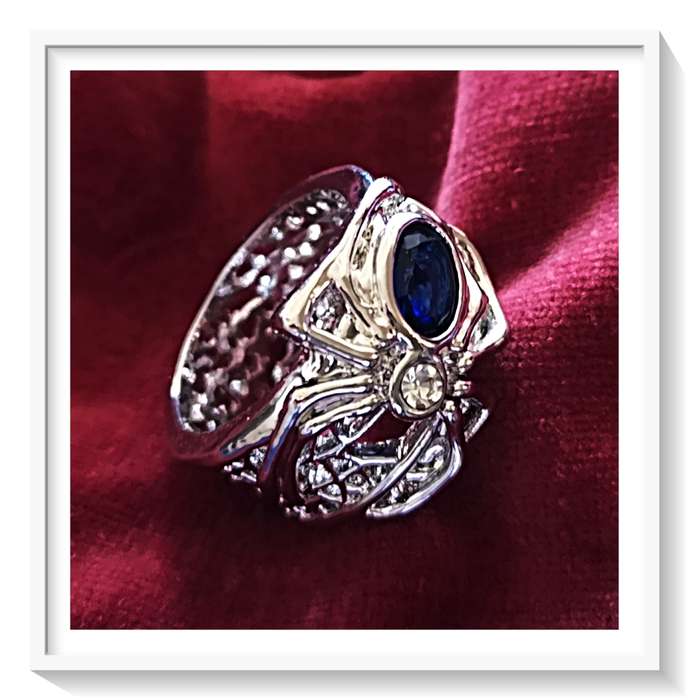 Funky and Elegant Silver Metal Spider Shaped Ring with Simulated Stone  Size 8 For Her