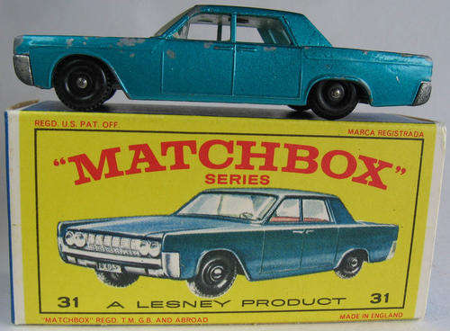 A Matchbox 1-75 Series Regular Wheels #31 Lincoln Continental BOXED 1967 made in England Vintage